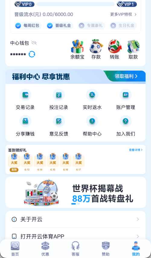 开云体育个人中心页面示意，登录后用于查看账户信息